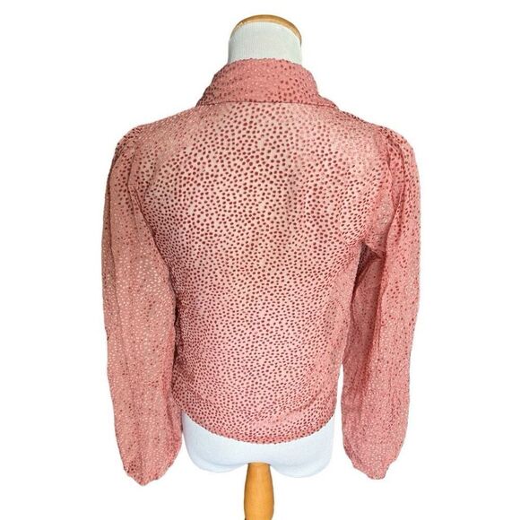 Womens Lulus Positive Influences Blush Pink Dotted Long Sleeve Button-Up Top - X - Picture 7 of 7